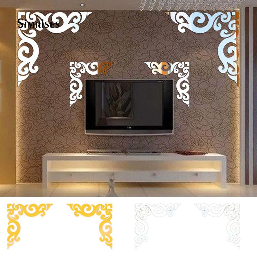 2pcs Set Corner Vines Mirror Wall Art Stickers Decals Tv Background Home Decor Shopee Indonesia