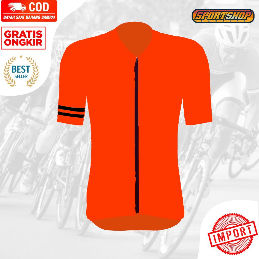 JERSEY SEPEDA AERO / ROADBIKE / BAJU SEPEDA / BALAP / POLOS - ORANGE STABILO LENGAN PENDEK