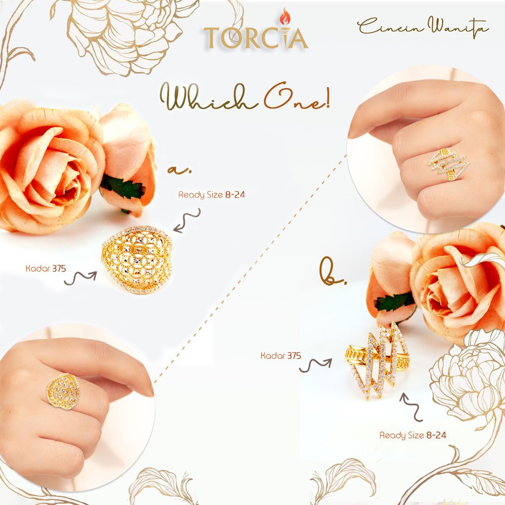 Cincin Emas Asli Besar 2 Kadar 375 Torcia Gold