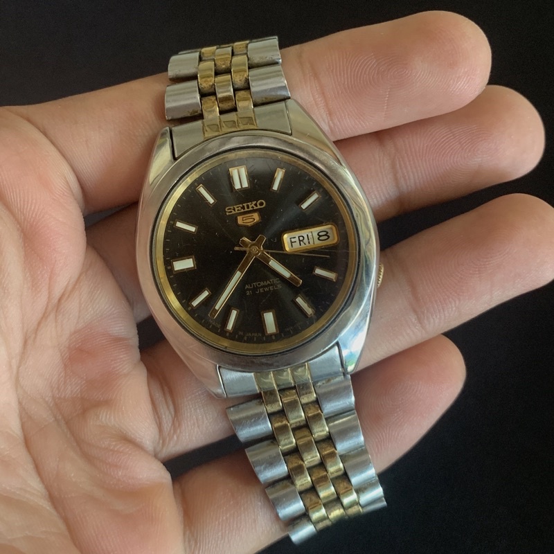 Jam Tangan SEIKO 5 Automatic Black Original Backcase Transparan Bekas