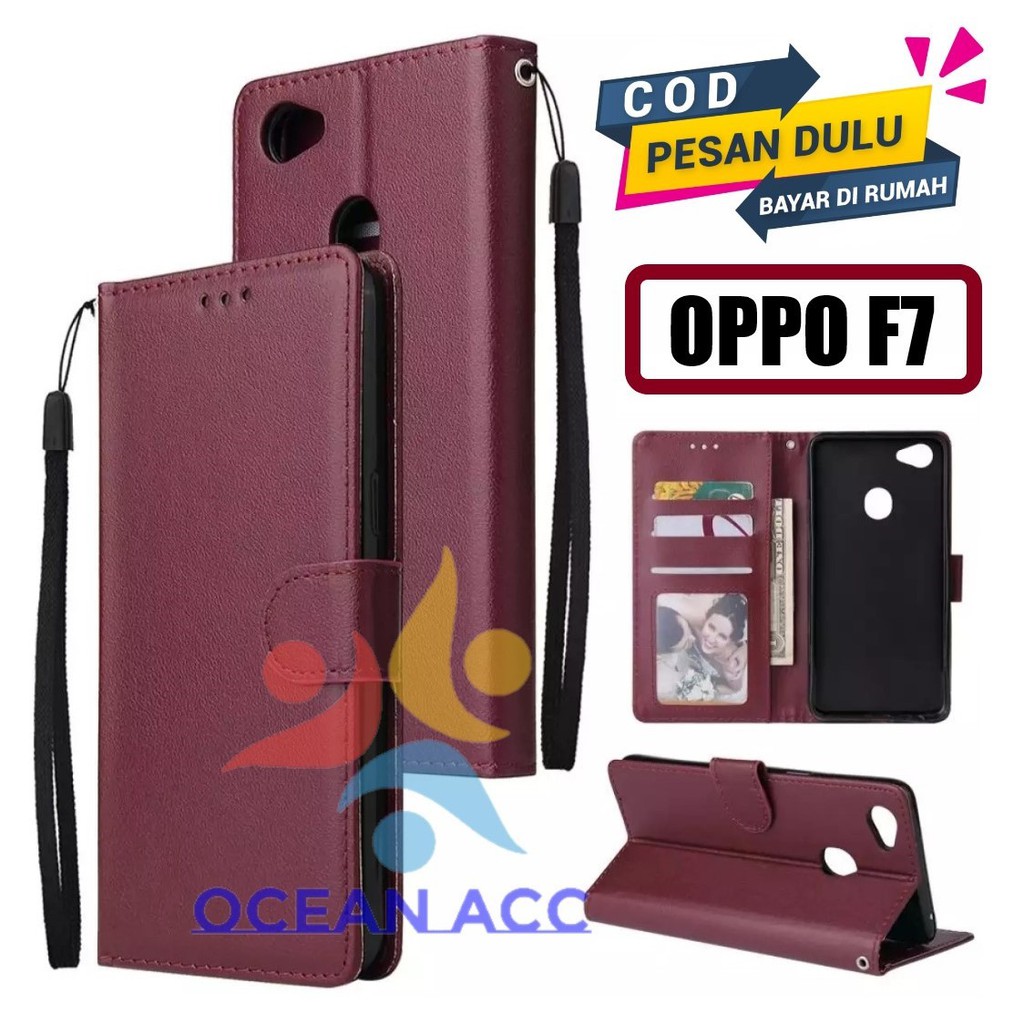 DOMPET HP UNTUK OPPO F7 LEATHER FLIP CASE OPPO F7