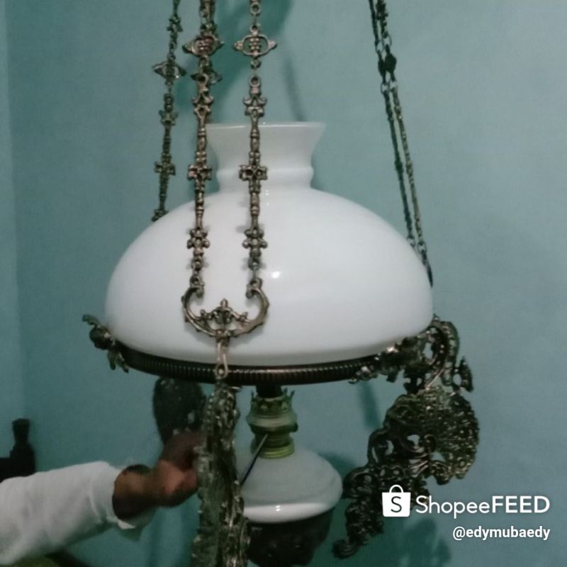 lampu gantung kerek antik repro kuno Jawa betawi R 40 motif kipas