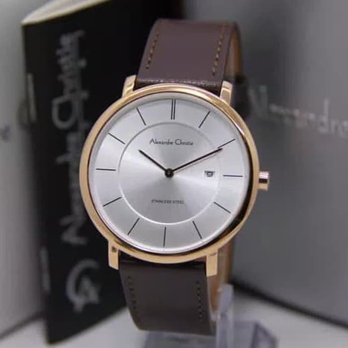 Alexandre Christie AC 8589 Rose Gold White - Jam Tangan Pria Original