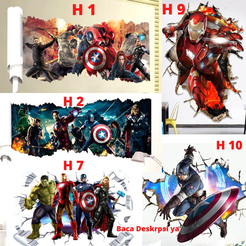 Wallsticker Wallstiker  Wall Paper Sticker Stiker Dinding Tembok Superhero Super Hero Wallpaper The Avengers Avenger Kapten Amerika Kartun Captain America Karakter Hulk Thor Marvel Walsticker Iron Man Walstiker figure Dekorasi Ruang Kamar Tidur Anak Anak