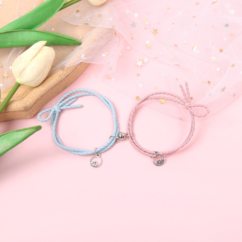 2pcs / Set Gelang Tali Persahabatan Bahan Stainless Steel Dengan Magnet Untuk Pasangan