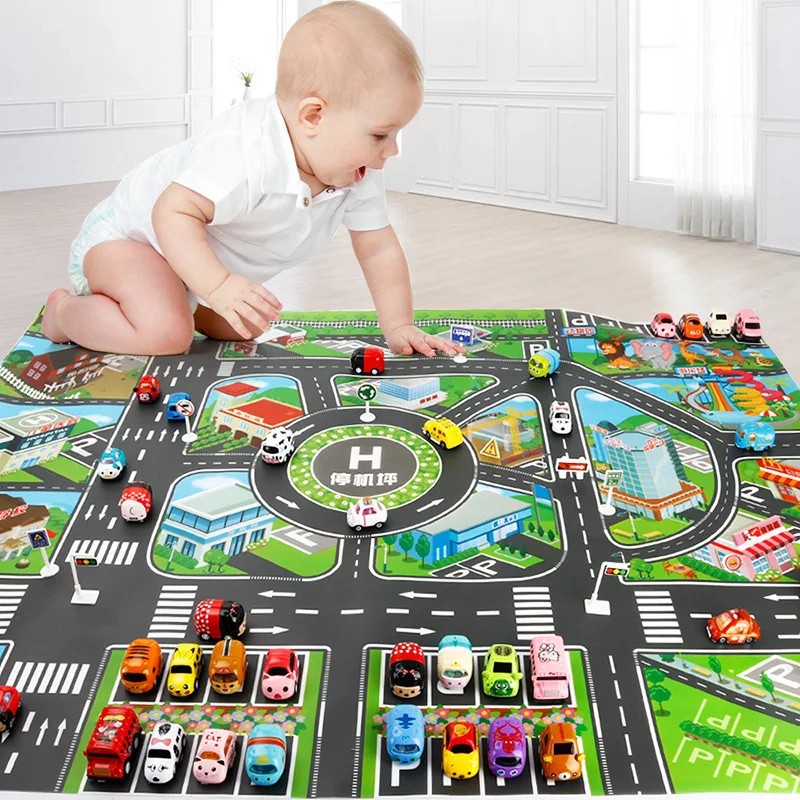 Alas Mainan Peta Jalanan Anak / Peta Jalan Perkotaan / Urban Road Map / Alas Lantai Mainan Playmat / Map Dino Park / Peta Pedesaan