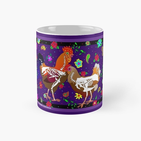 Mug Gelas Day of the Dead Chicken and Rooster