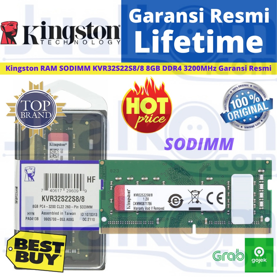 Kingston RAM SODIMM 8GB DDR4 KVR32S22S8/8 3200MHz Garansi Resmi