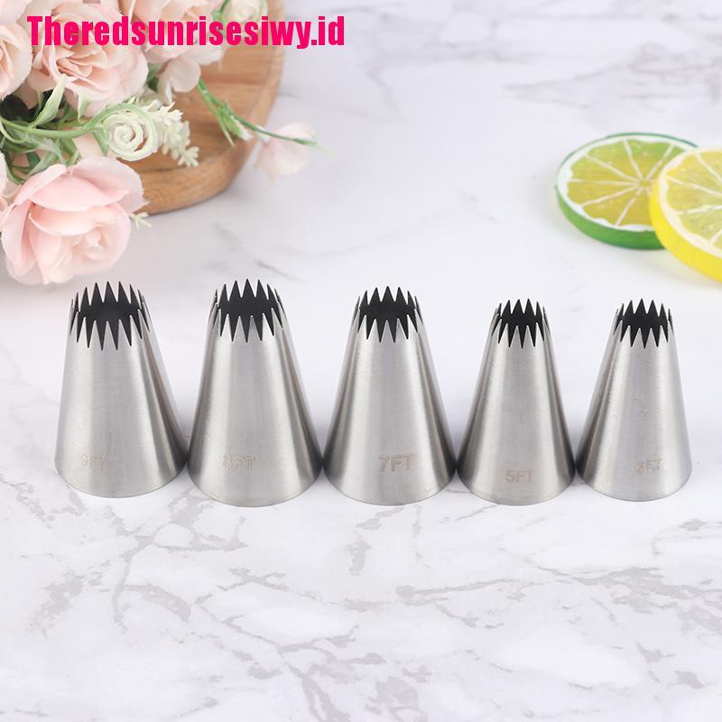 5pcs / Set Nozzle Icing Piping Untuk Dekorasi Kue