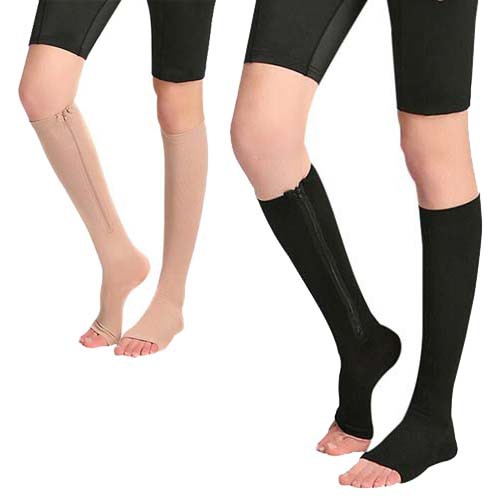Open Toe Compression Knee High Anti-Fatigue Sock Calf Support Stocking 1Pair