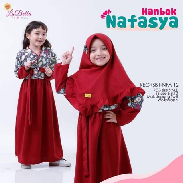 LABELLA 3-4 tahun Gamis Anak Hanbok NAFASYA Merah Maroon