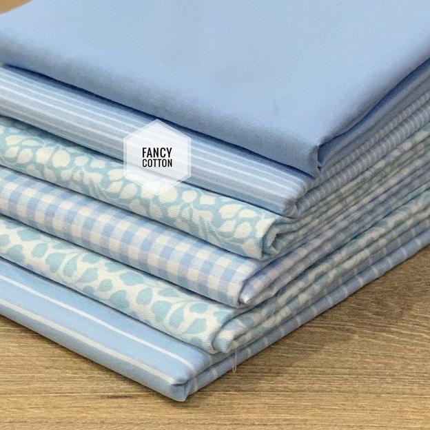֍ kain katun jepang motif serian bunga cantik biru muda D1112 ☜