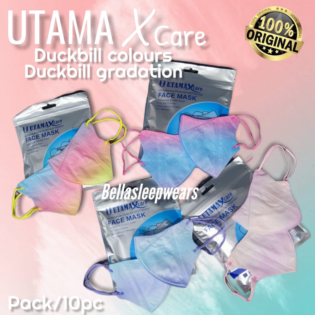 UTAMA X CARE DB PACK/10 - MASKER DUCKBILL 3PLY UTAMA EMBOS KEMENKES WARNA WARNI &amp; GRADASI GRADATION