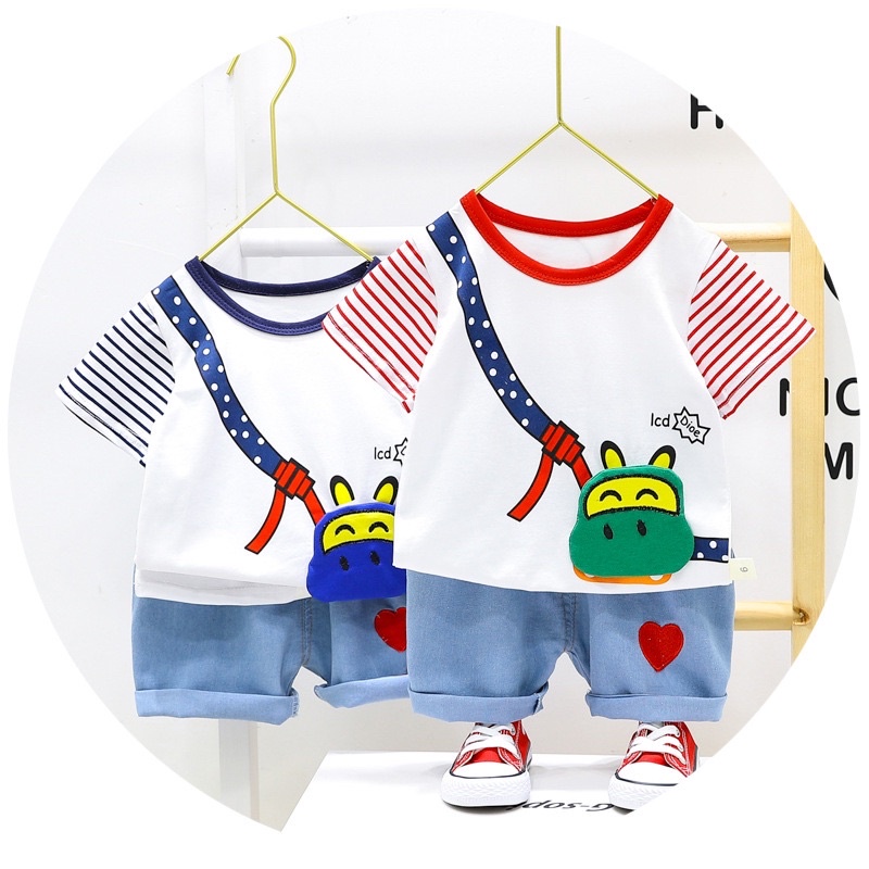 Baju kaos set setelan anak laki laki bayi balita import bahan bagus