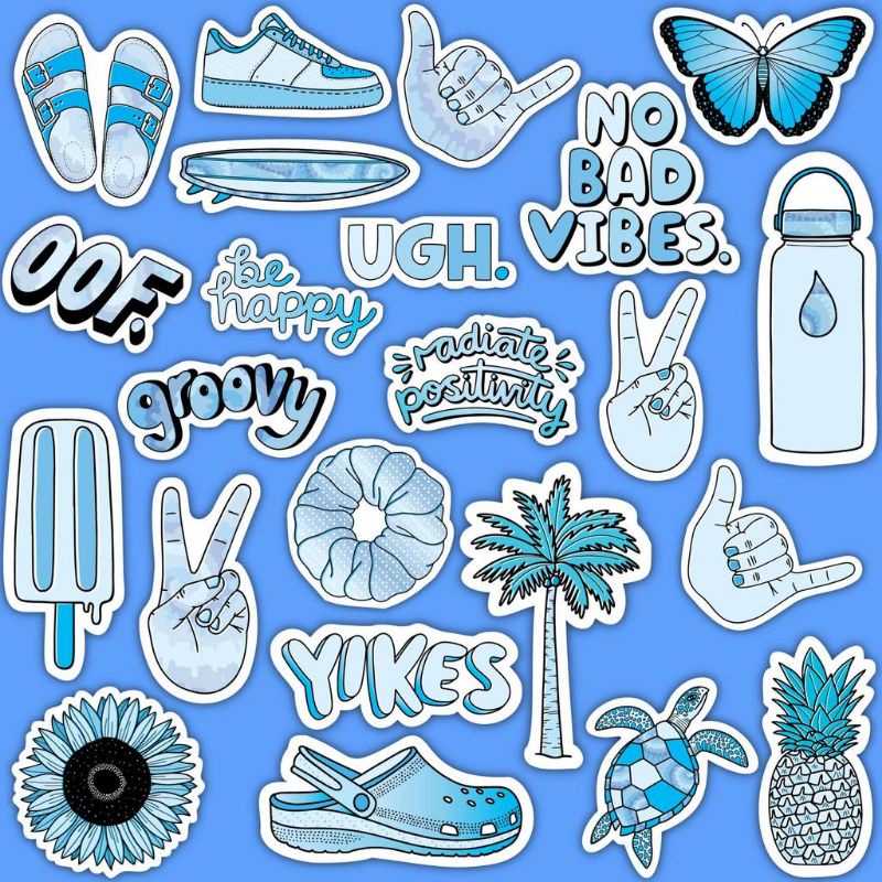 

Sticker aestetic sticker lucu cute kawaii blue set