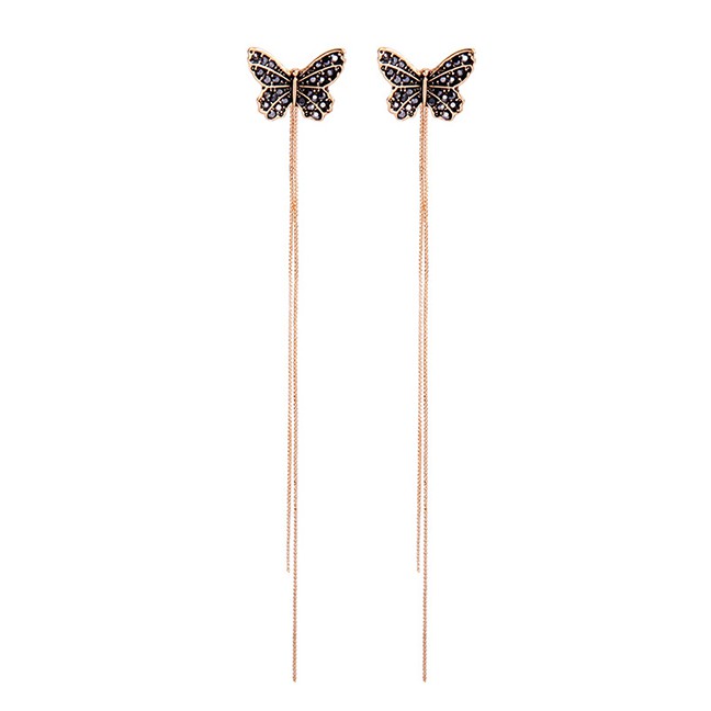 LRC Anting Tusuk Fashion Gold Alloy-studded Fringed Butterfly Stud Earrings F91415