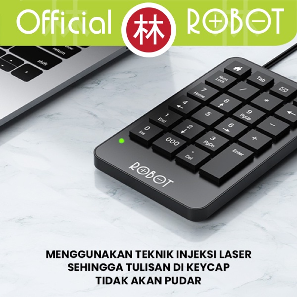 ROBOT RK01 Wired Numeric Keypad Black Tombol Multimedia Multifungsi