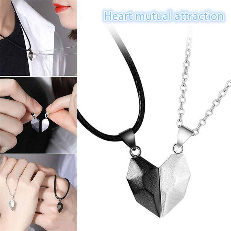 2pcs / Set Kalung Rantai Klavikula Hias Liontin Batu Hati Untuk Pria Dan Wanita