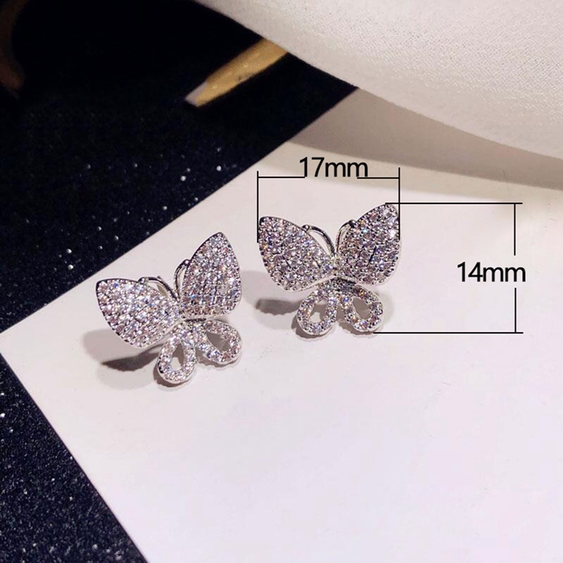 Anting Stud Desain Kupu-Kupu Aksen Kristal Untuk Wanita