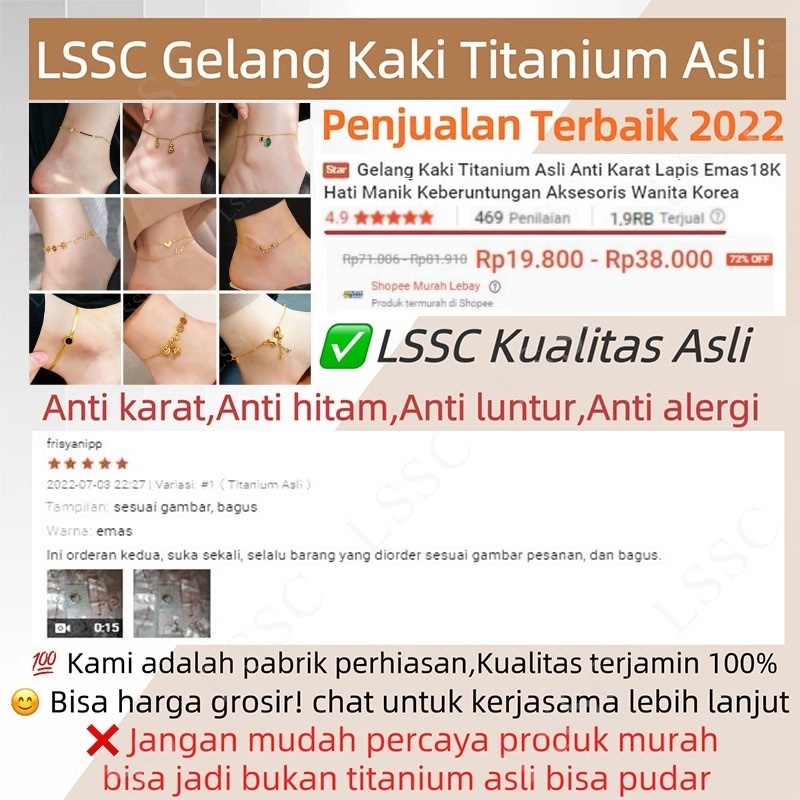 Gelang Kaki Titanium Anti Karat Korea Terbaru 2022 Emas 18K Cantik Perhiasan Wanita Aksesoris Fashion