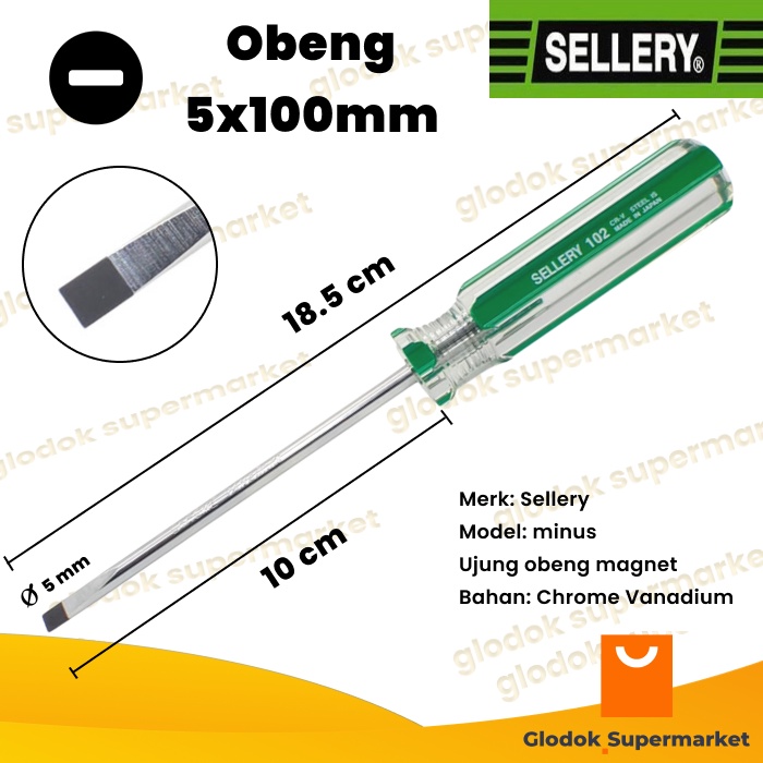 Obeng Minus 4 inch Sellery 11-104 Diameter 5mm Panjang Besi 10cm Magnet