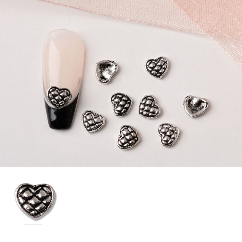 Dekorasi Nail Art 3D Bentuk Bintang Hati Bahan Metal Warna Silver Untuk Wanita