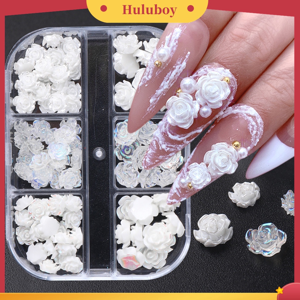 Huluboy Huluboy♡ 1 Kotak Ornamen Bunga Camellia Putih Mini Bahan Resin Untuk Dekorasi Nail Art