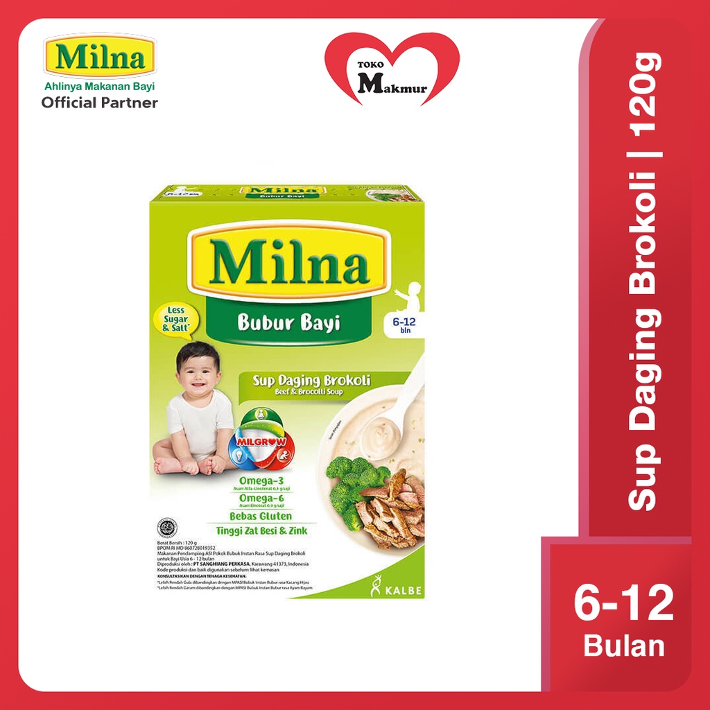 Milna Bubur Bayi 6+ Beras Merah - Sup Ayam Wortel - Tim Hati Ayam Bayam - Sup Daging Brokoli - Labu 120 Gram / Toko Makmur Online