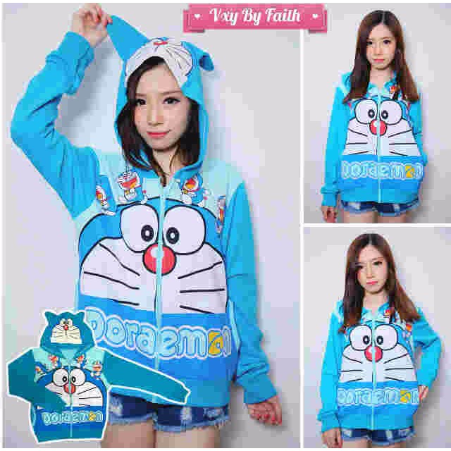 Jacket / Jaket Kaos Hoodie Remaja Wanita Cewek Lucu - Doraemon Smile