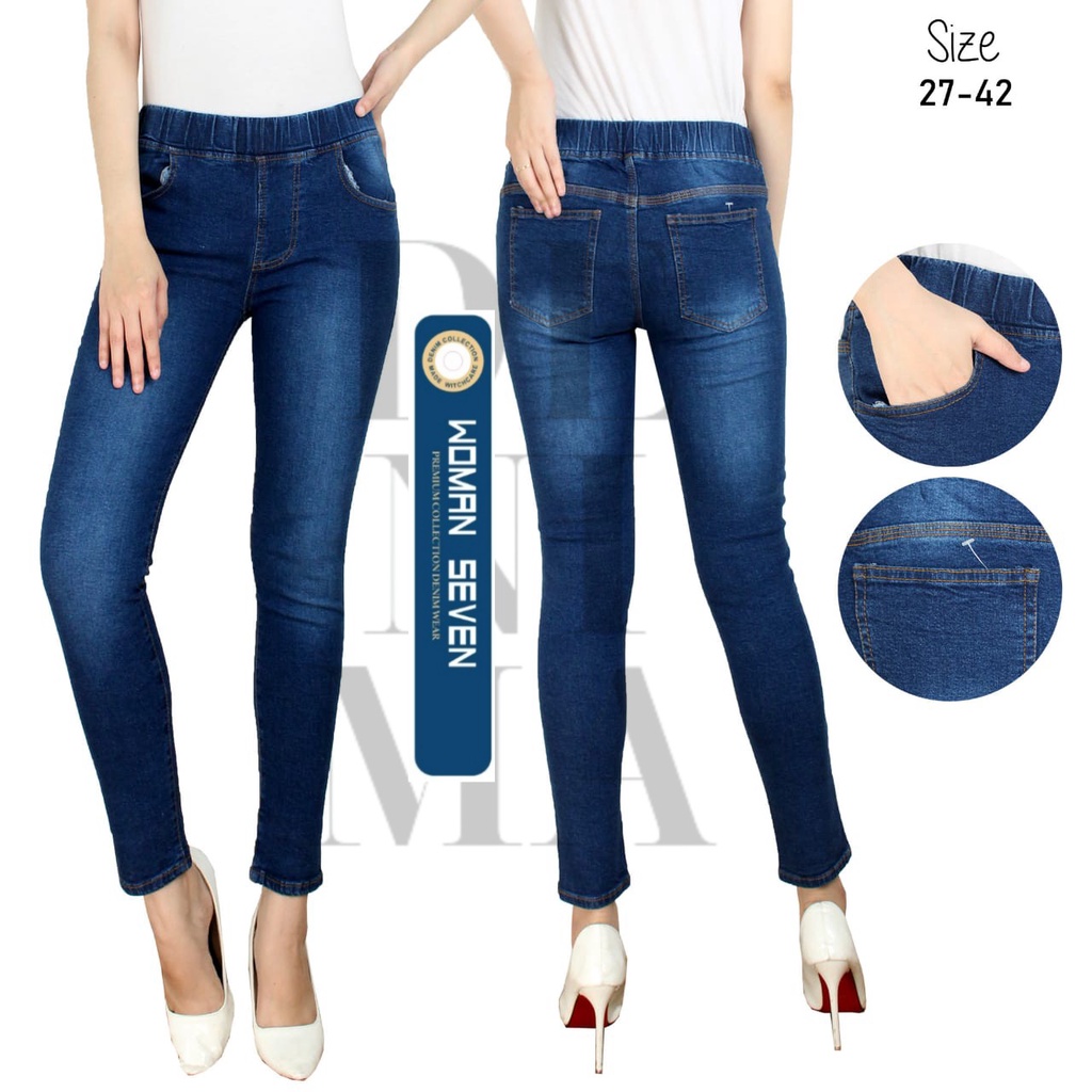 Leging jeans wanita | jegging pinggang karet | jeans skiny | celana panjang | jeans murah
