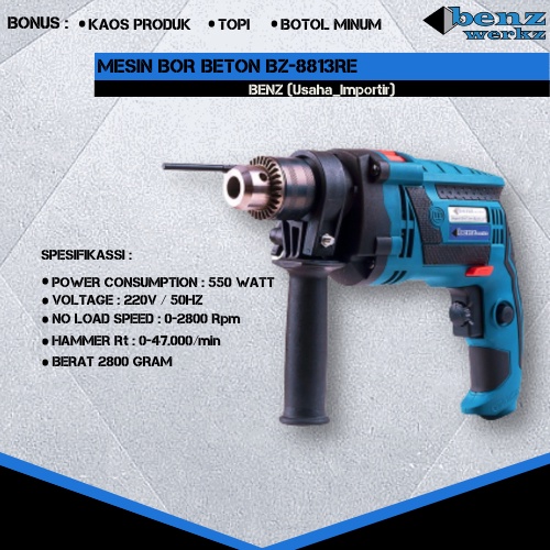 Bor Beton Benz BZ-8813RE Original Mesin Bor Beton Tembok 13mm Mesin Bor Besi Impact Electric Impact 