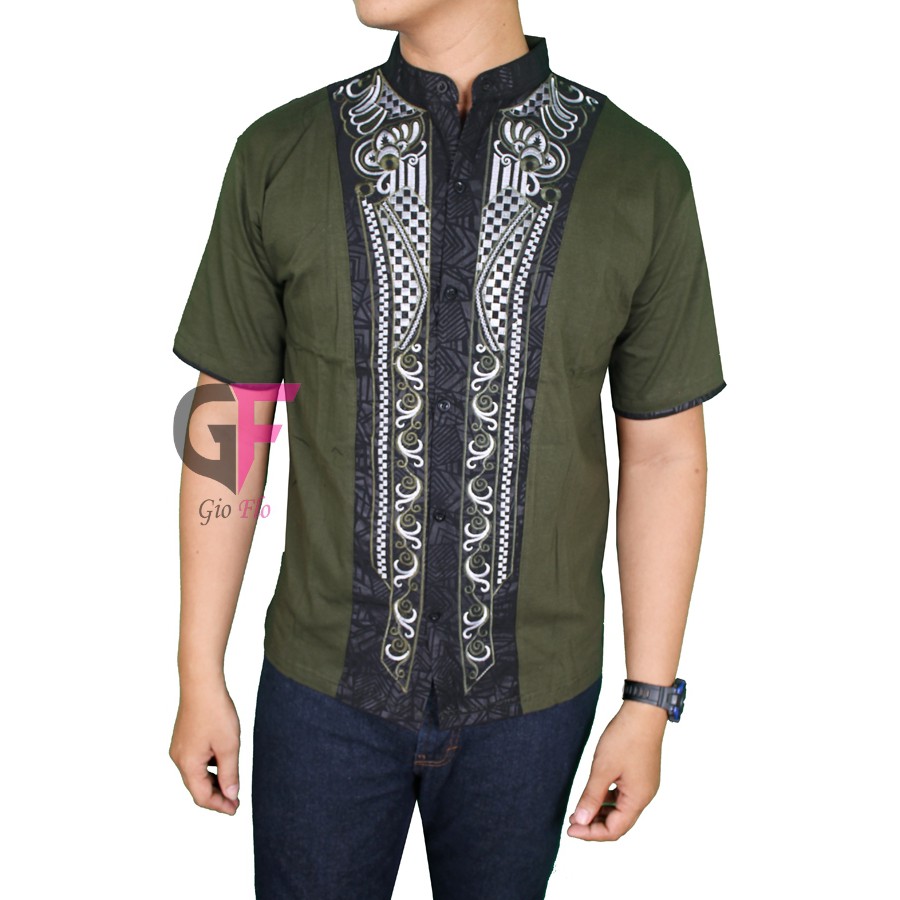 GIOFLO Baju Koko Lebaran Muslimin Pria Green / KKS 14