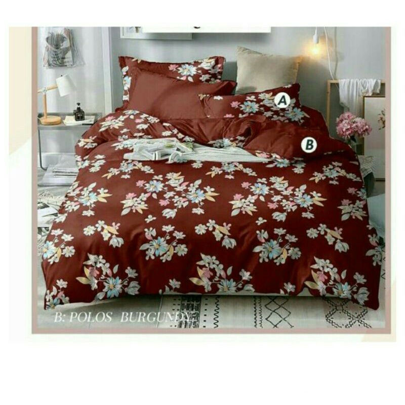 Sprei, Sarung Bantal, dan Sarung Guling Motif 3 (Bunga Merah Maroon)