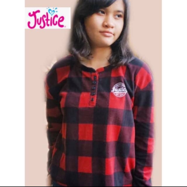 kaos/sweater justice  tangan panjang kotak merah