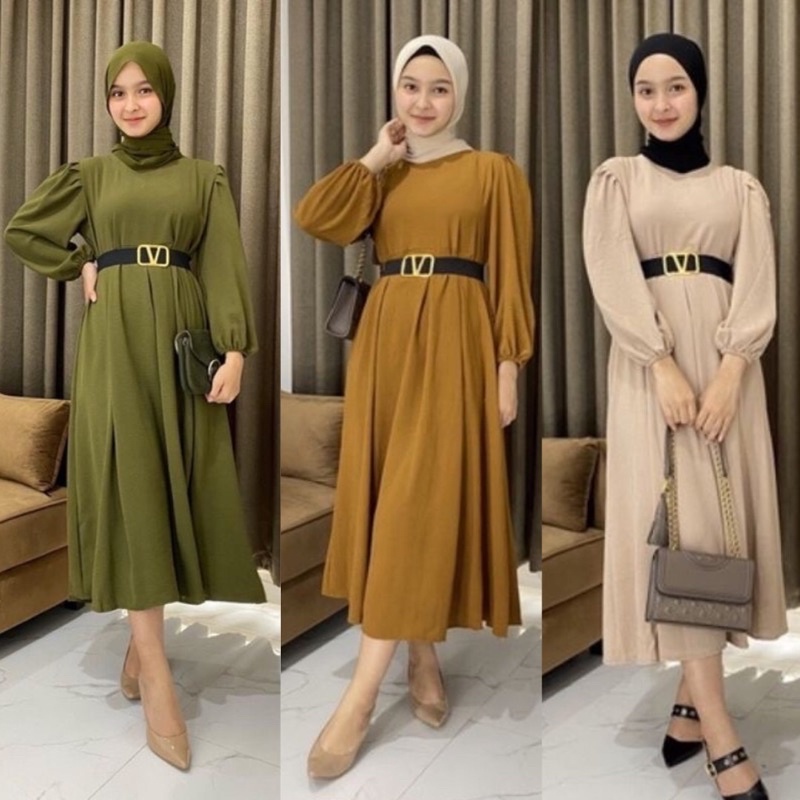 Ocha midi dress busana midi dress wanita muslim midi dress wanita murah free belt