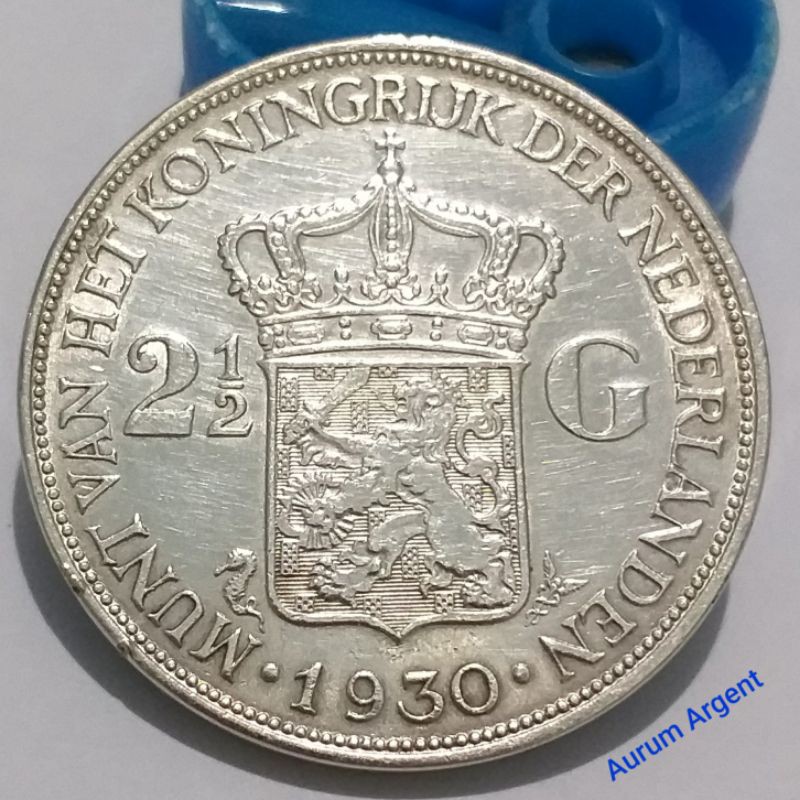 SWILH2.5G-8.. 1 PC KOIN PERAK KUNO ASLI 2.5 GULDEN WILHELMINA TH 1930.  -- SILVER COIN --