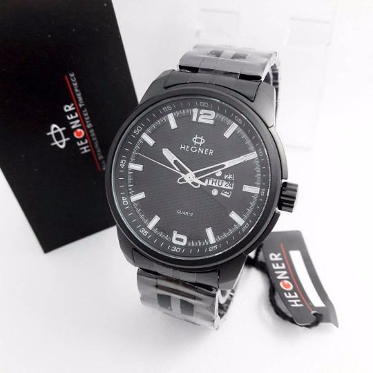 Jam Tangan Pria Original Hegner 5012 Rantai Hitam Black Hitam - jam renang ori anti air -  HJ