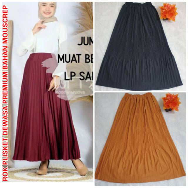 Rok Plisket Dewasa Premium Bahan Mouscrep