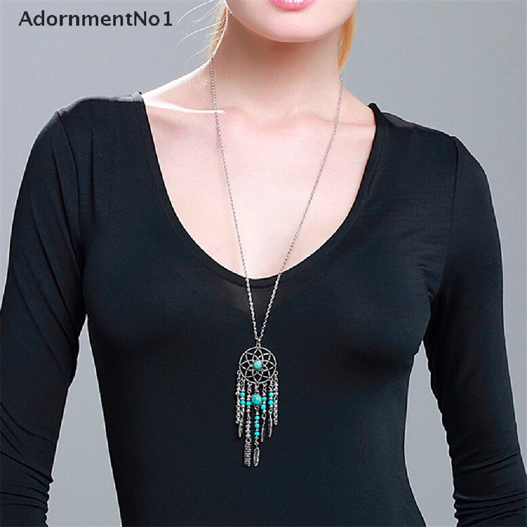 (AdornmentNo1) Kalung Rantai Panjang Liontin Dream Catcher Aksen Rumbai Gaya Vintage Bohemia Untuk Wanita