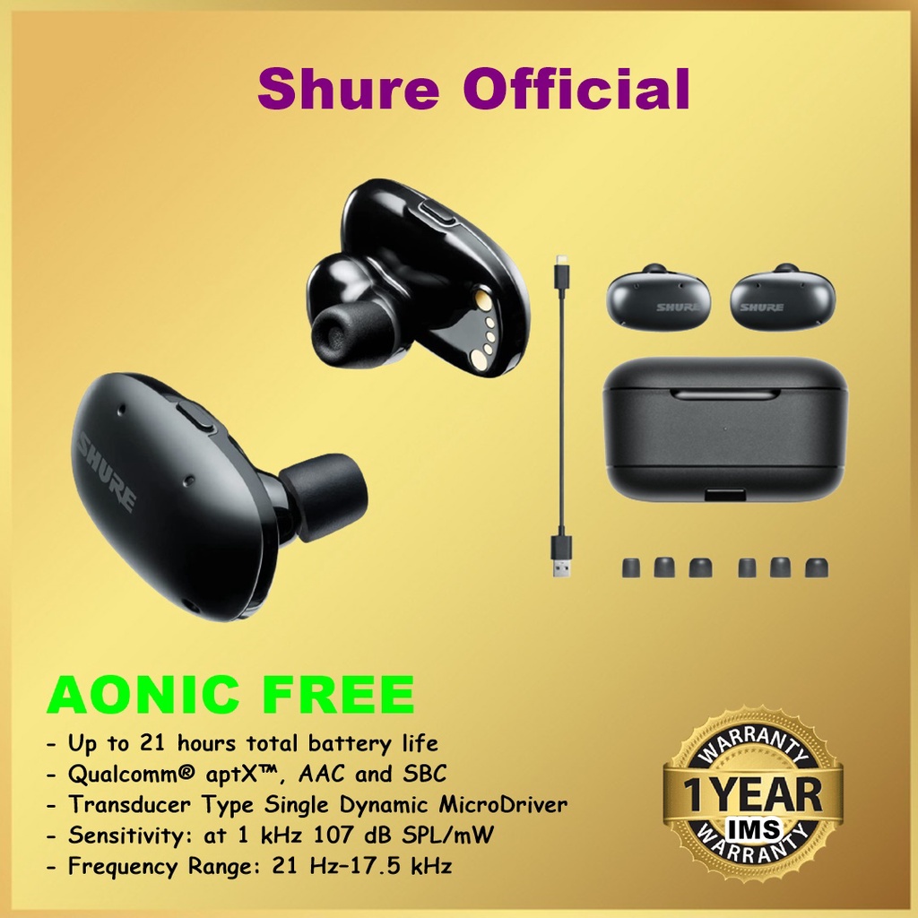 Shure AONIC Free True Wireless TWS Sound Isolating Earphones Earbuds