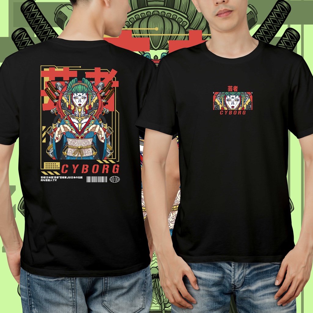 T-shirt Japanese Geisha Robot Cyborg Hitam Putih Navy Kaos distro Premium LIKA_001