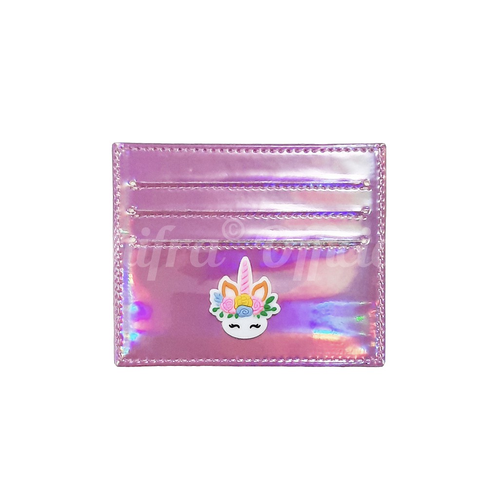 Shifra Card Holder 6 Slot Dompet Kartu Hologram Motif Unicorn Rainbow Cactus