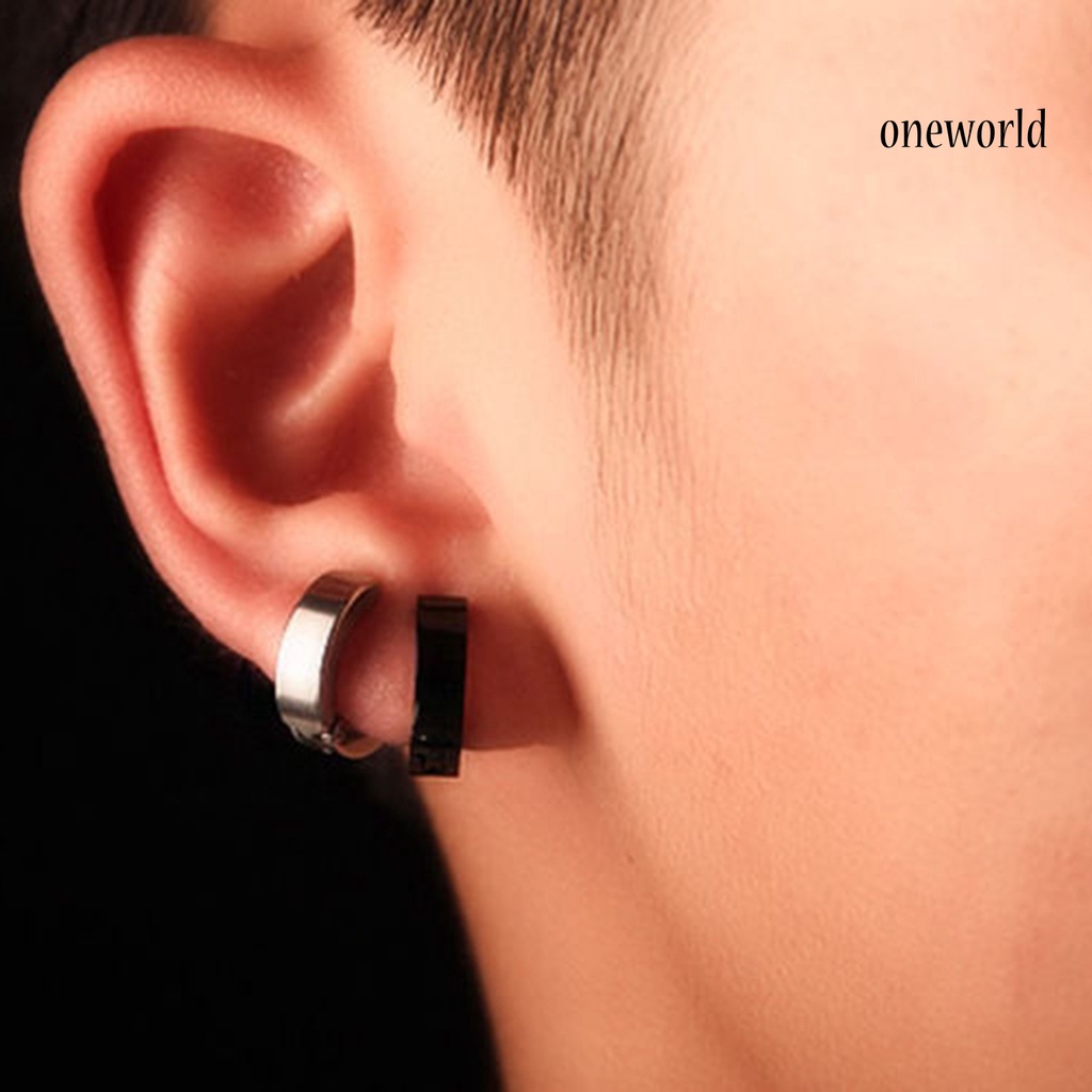 OW@ Ear Cuff Clip Cool Anti-rust Stainless Steel Punk Style Round Circle Earrings Men Jewelry for Party