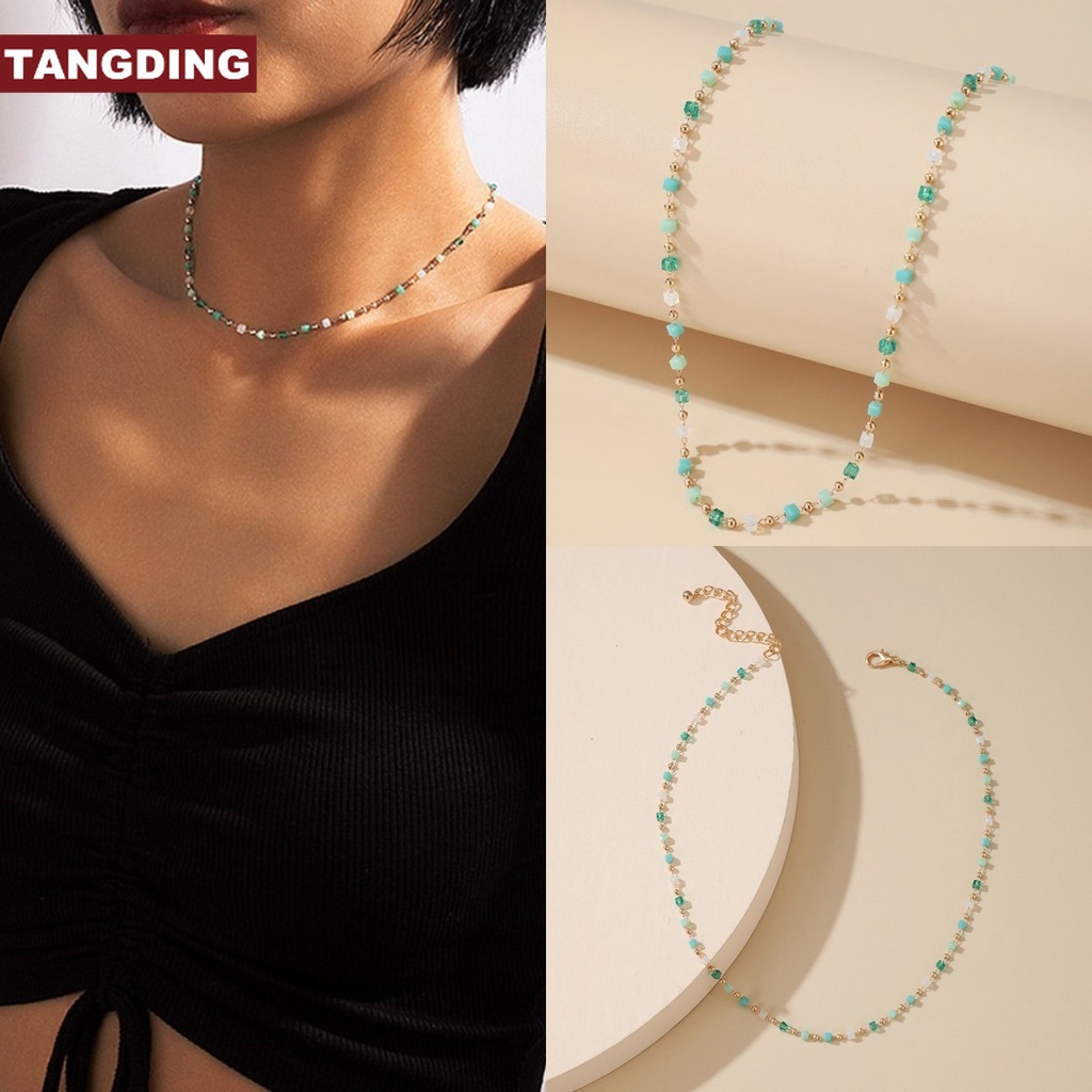 【COD Tangding】Kalung Choker Rantai Manik-Manik Geometris Bahan Logam Gaya Bohemian Untuk Wanita