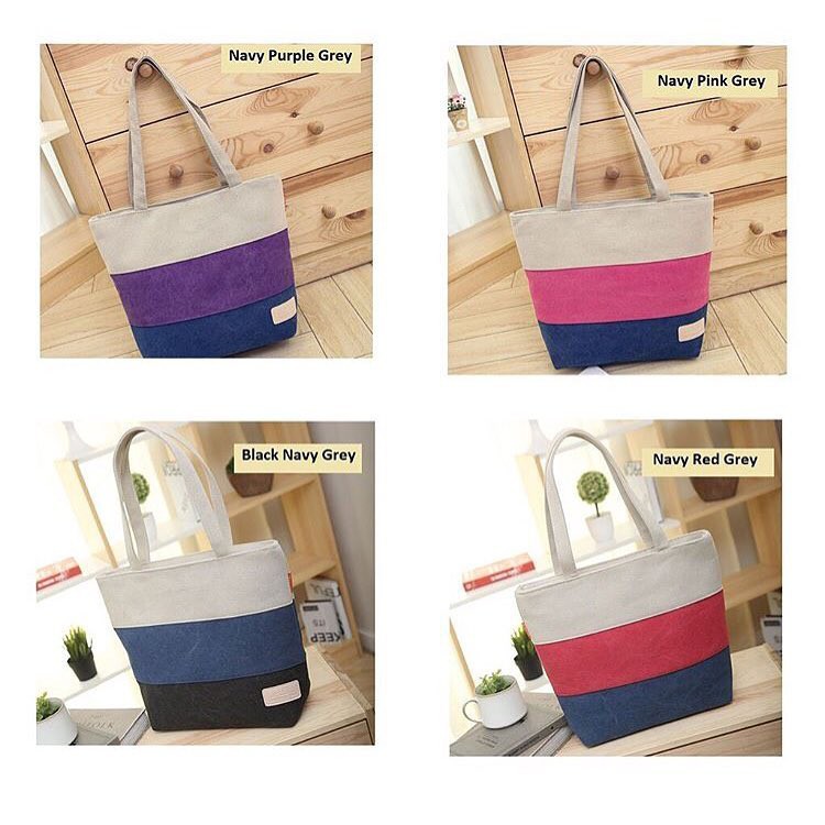 KOREAN 3 STRIPES COLOR CANVAS TOTE BAG
