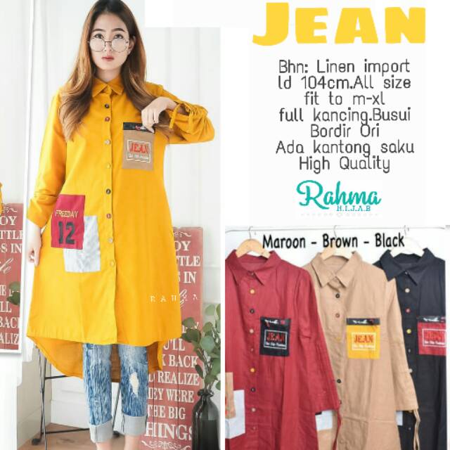 Jean tunik wanita katun linen premium atasan import REAL PICTURE