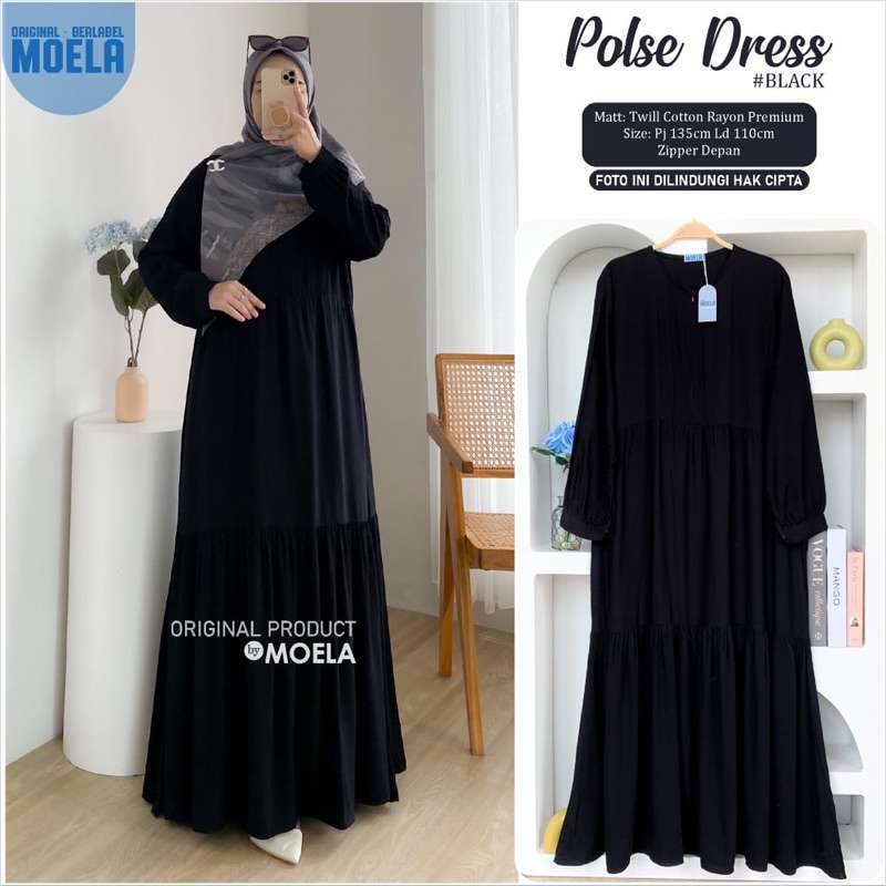 Gamis dress rayon polos Amora/Anse/Celin/Baisa/Biumi/Molin/Ciaji/Jihas/Flate/Tosti/Milly/Tisa/Siuti/Chesa/Fimel/Yapi/Lilci/Balo/Polse/Rensi/Silom/Neta/Rome by Moela berlabel-Polse black