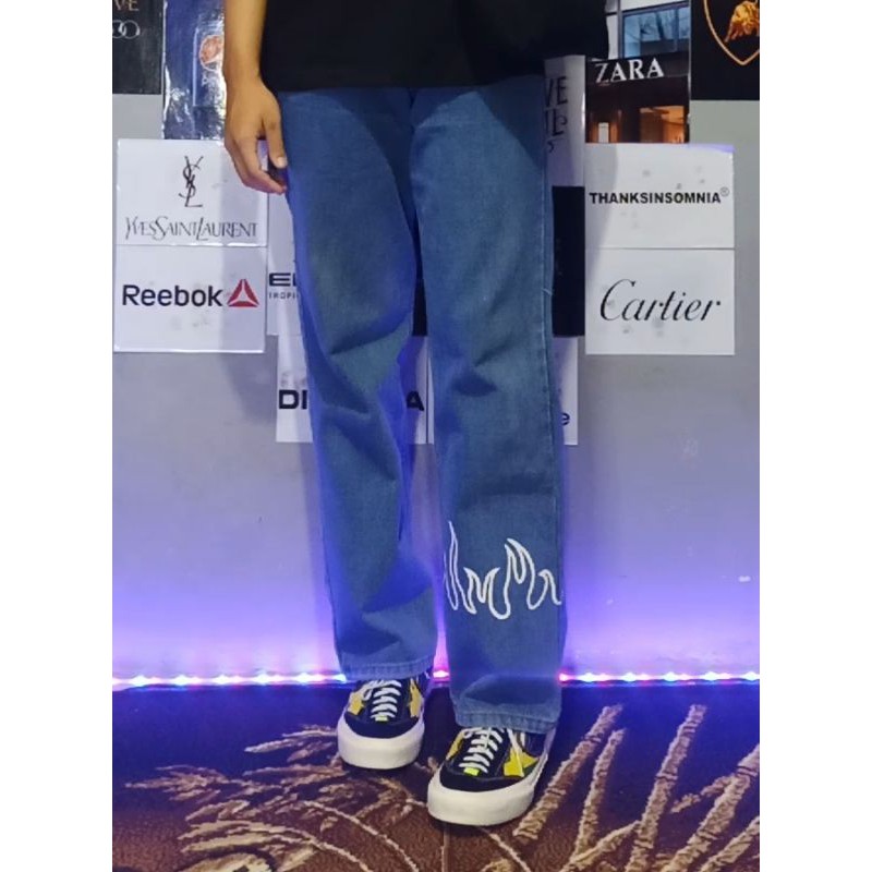 Celana Jeans Standar Warna Biru Pudar Custom Fire Shopee Celana Jeans Standar Warna Biru Pudar Custom Fire Shopee