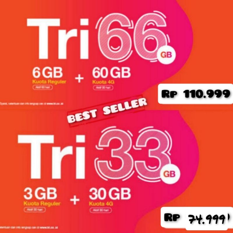 VOUCHER TRI 66GB FULL 24JAM NASIONAL / KUOTA TRI 66GB / 33GB FULL 24JAM / 22gb tri / 22gb
