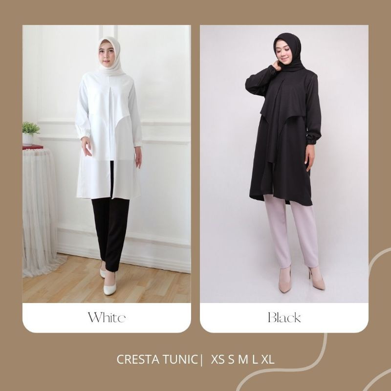 ATASAN PANJANG WANITA TUNIK CRESTA TUNIK PUTIH BAJU TUNIC MUSLIM
